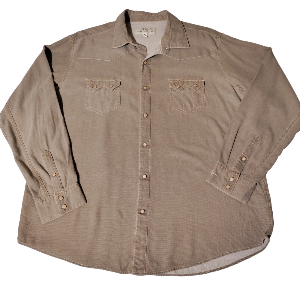 Ryan Michael Men XXL Tan /Brown Cotton Silk Blend Western Snap Long Sleeve Shirt